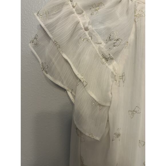 Boho Bowties Blouse Tunic Ruffles Ivory Gold Sheer Fairycore Fairy Festival S - Picture 2 of 8